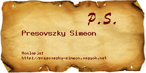 Presovszky Simeon névjegykártya